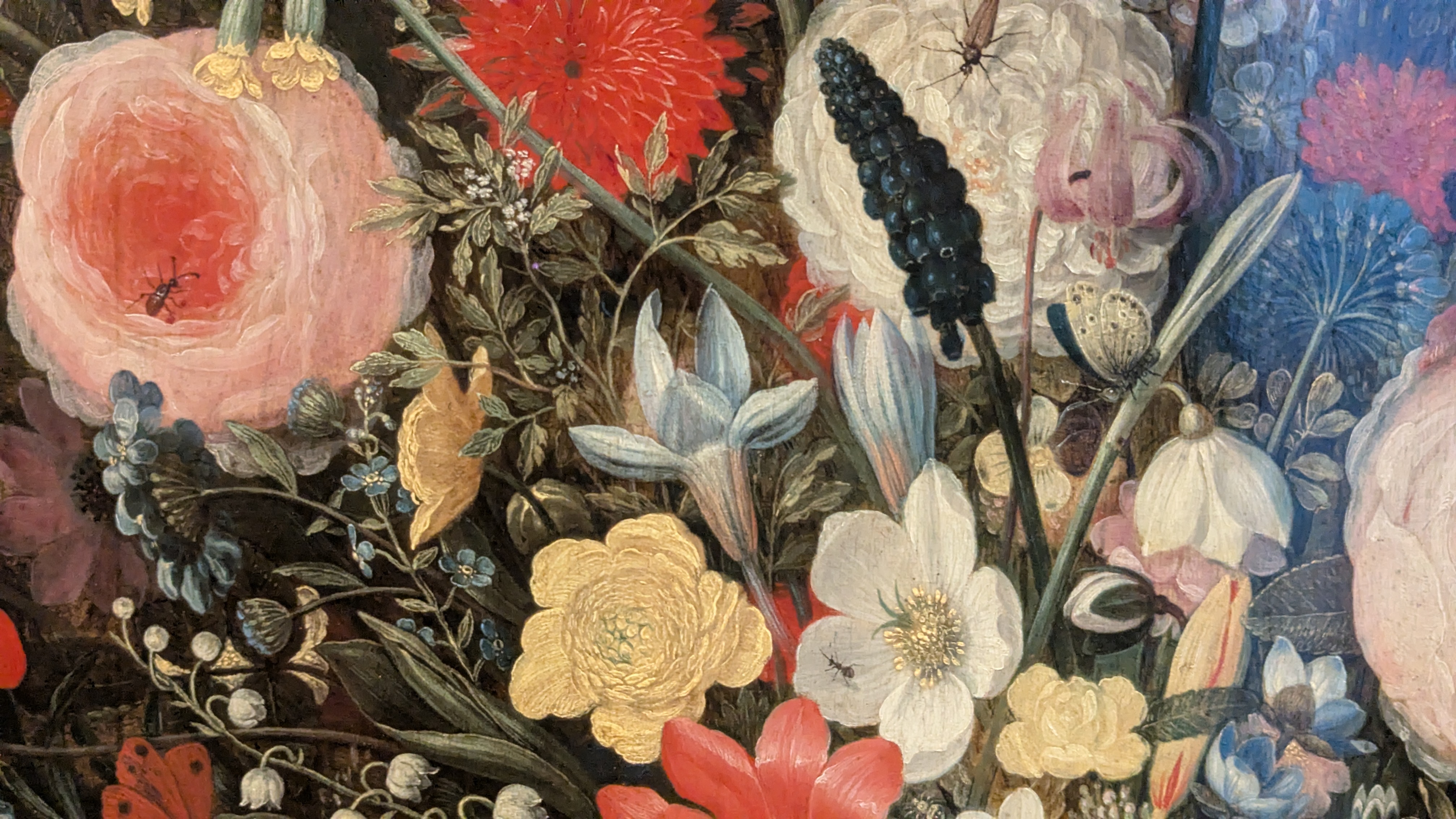 Nahaufname von Peter Binoits "Vase mit Blumenstrauss" im Hessischen Landesmuseum Darmstadt.